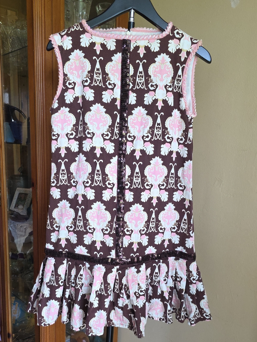 Trish Scully Sleeveless Brown & Pink Patterned Girls Drop-Waist Dress Size 12